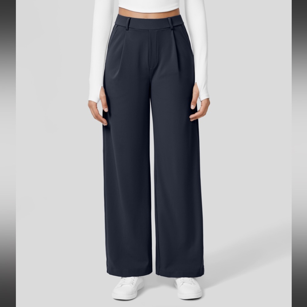 HALARA Women's Straight-Leg Wide Trousers in Dark Navy